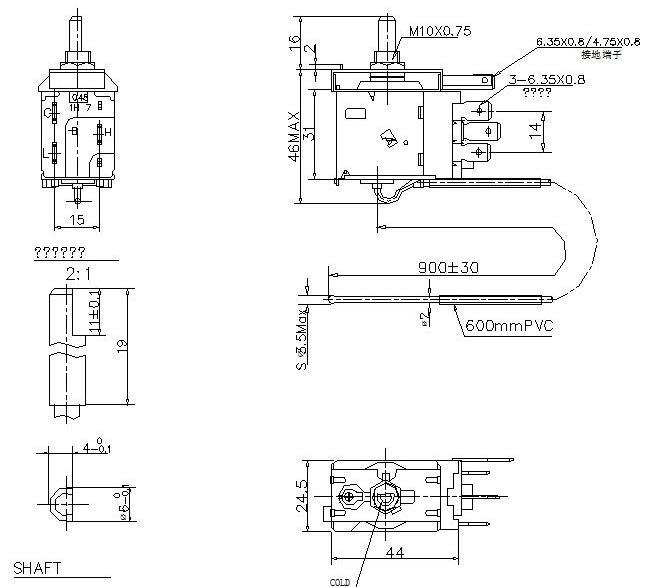Thermostat universal - max.+4.5/-28; min.+4.5/-13 ; L=900, LG, SAMSUNG