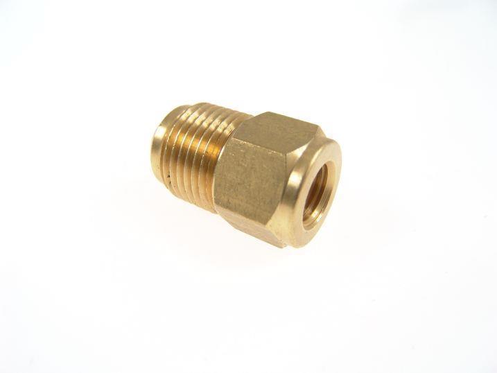 Mosiężna złączka redukcyjna - 180° - 1/2" SAE x 1/4" SAE-F