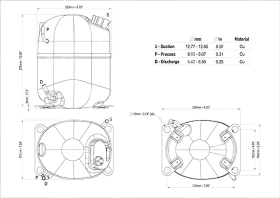 Compresor Aspera Embraco NJ9232GK, MBP - R404A, R507, R452A, 230V, 50Hz
