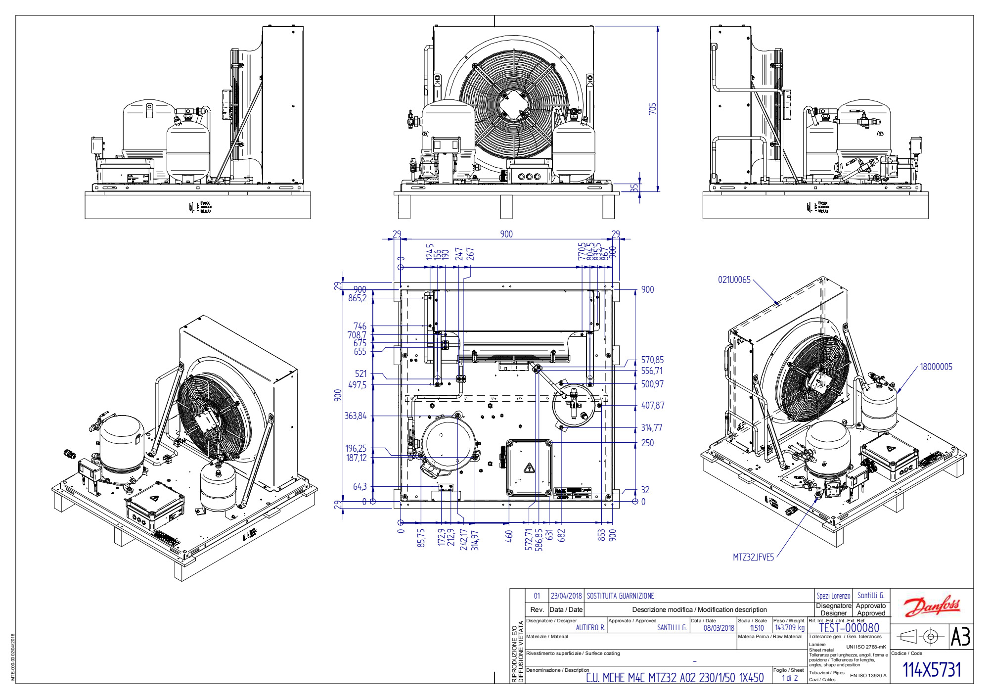 Danfoss MCRN054MTA02G 114X5731 Unità Optyma R134A R513 R452 MBP 230V