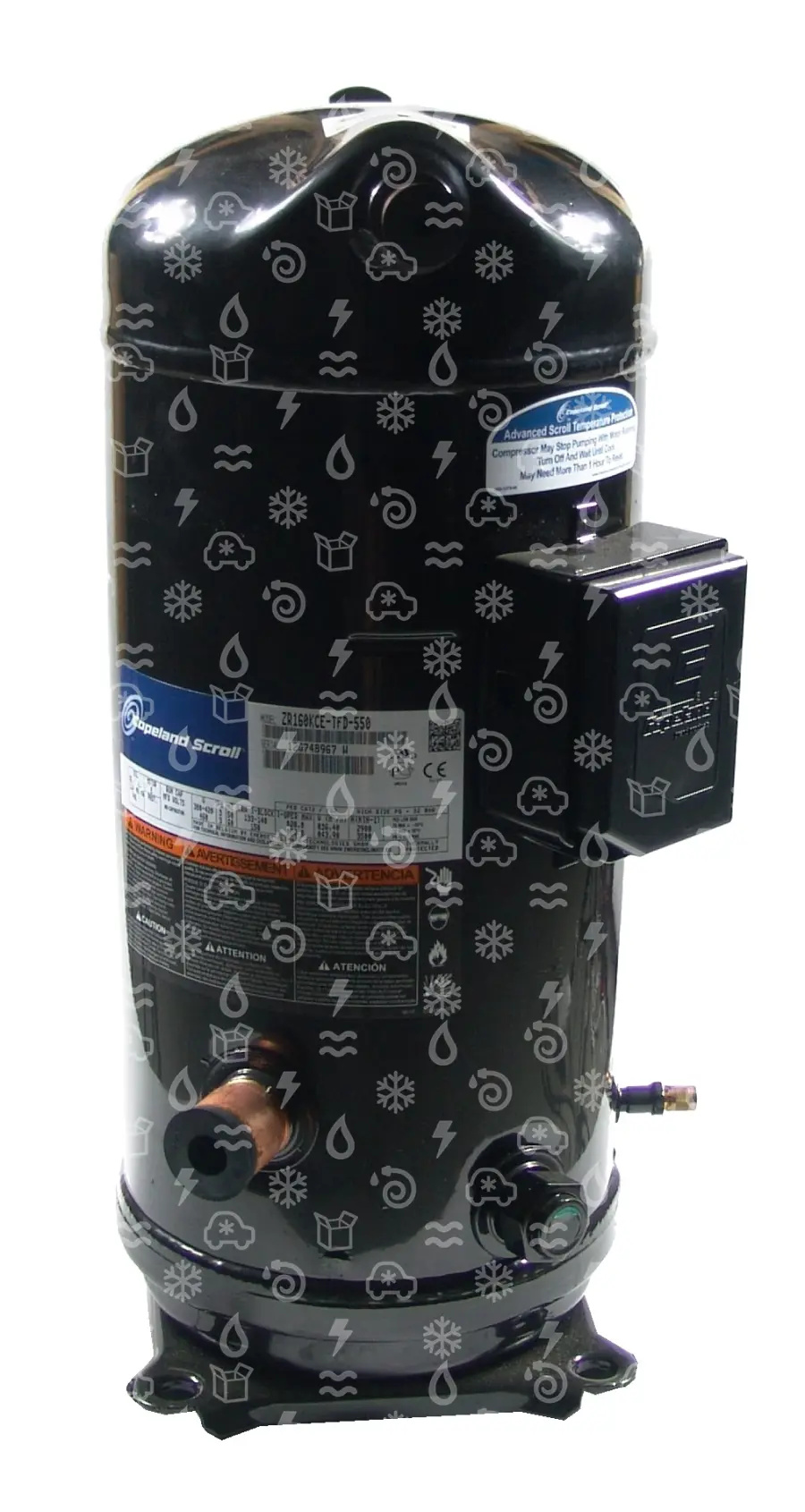 Kühlschrankkompressor, Wärmetauscher, Zylinderform, Schwarz, Kühlmittelanschluss