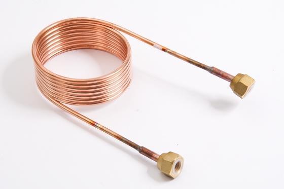 Tubo de compensación de presión / tubo capilar con tuerca de unión 1/4" SAE, L = 2,0 m x 2,5 mm, con mango de válvula