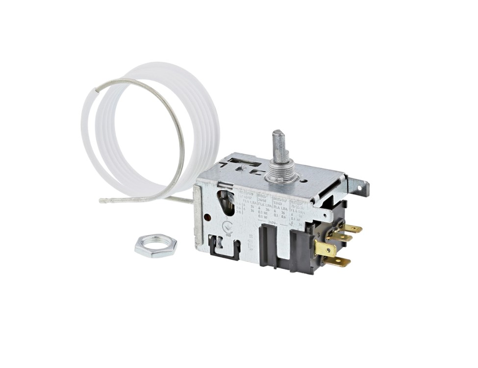 Thermostaat Danfoss 077B5223 voor koelkast AEG, warm op +2,5°C, uit -10°C. koud op +2,5°C, uit -22°C, L 900mm