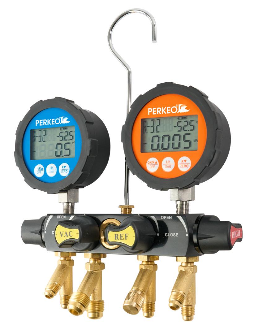 Ayuda a la adaptación PERKEO de 4 vías con manómetros digitales de 80 mm para todos los KM y ganchos nuevos