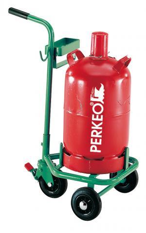 PERKEO propane steel cylinder trolley for 1x 11 kg cylinder with three-wheel chassis