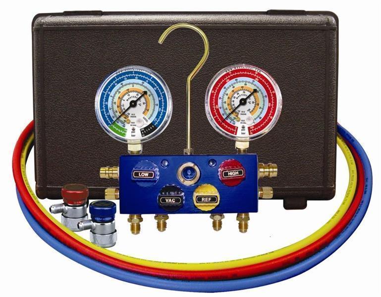 Ayuda de montaje 4 vías 1/4" para aire acondicionado coche - 4-180cm mangueras de llenado, estuche