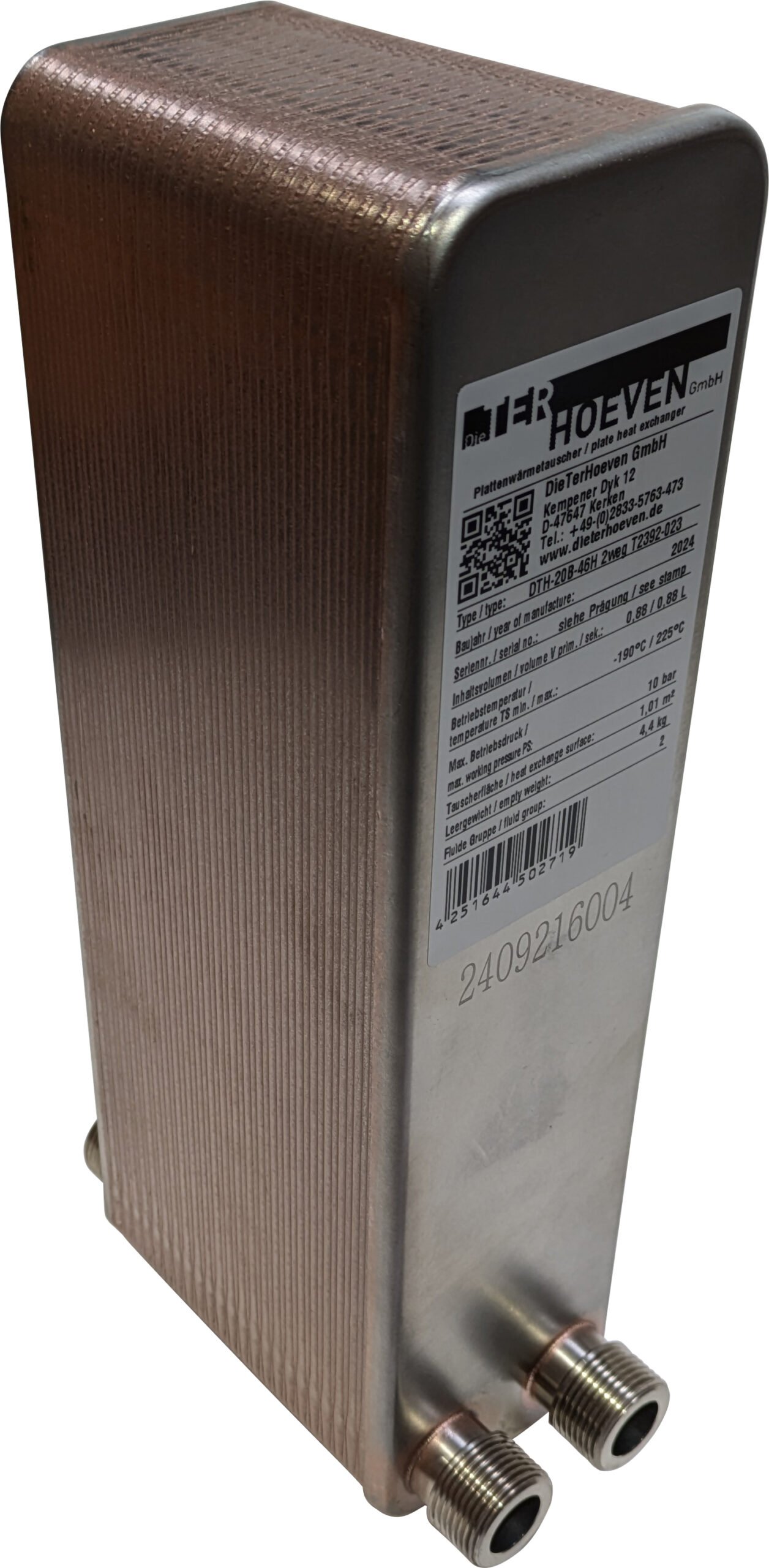 Copper-brazed stainless steel plate heat exchanger DTH-20B-46H-2way T2392-023