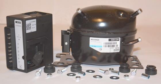 Compressore SECOP / Danfoss BD250GH, 101Z0406, LBP/MBP/HBP - R134a, 12/24V DC, con elettronica di avviamento 101Z0406