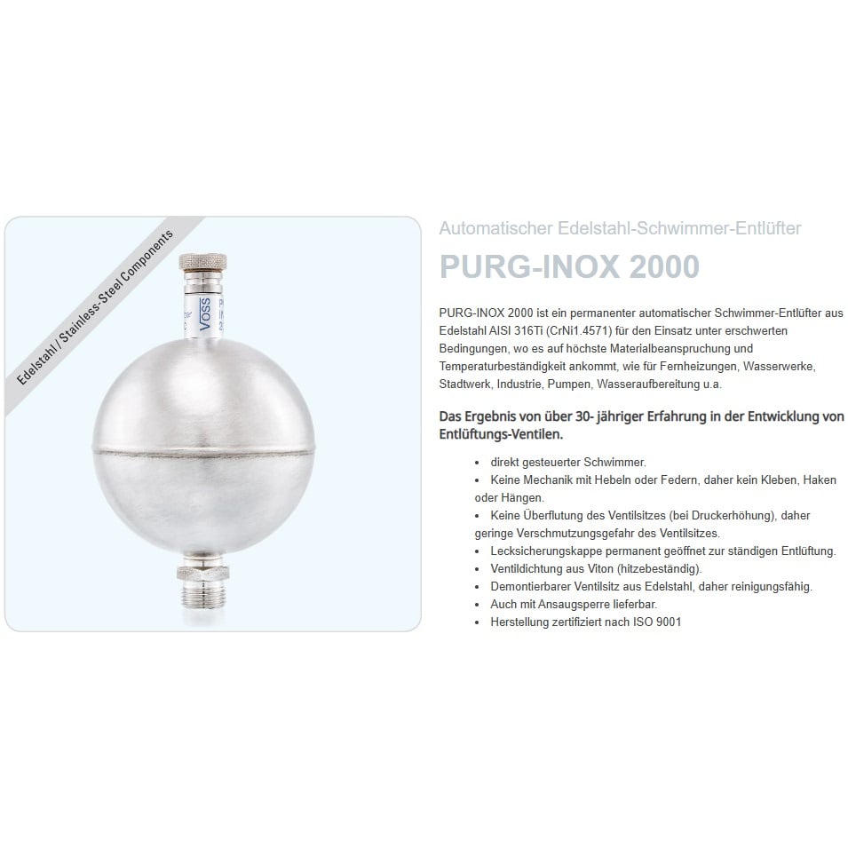 Ventilador automático de flotador Voss PURG-INOX 2000