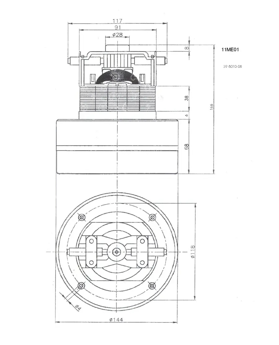 Silnik odkurzacza, uniwersalny, AMETEK 060200475, 1200 W, 220V,MIELE, HOOVER, ROWENTA, H 166mm, D 144mm