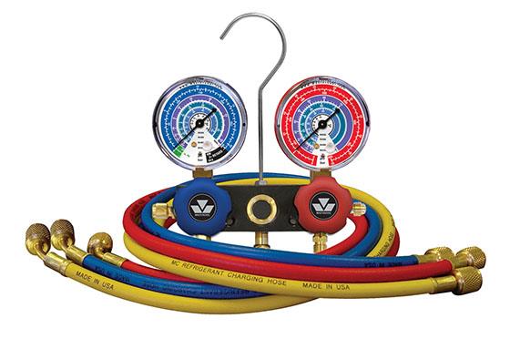 2-way distributor made of aluminium MC, R448A, R449A, R452A + hoses 180 cm