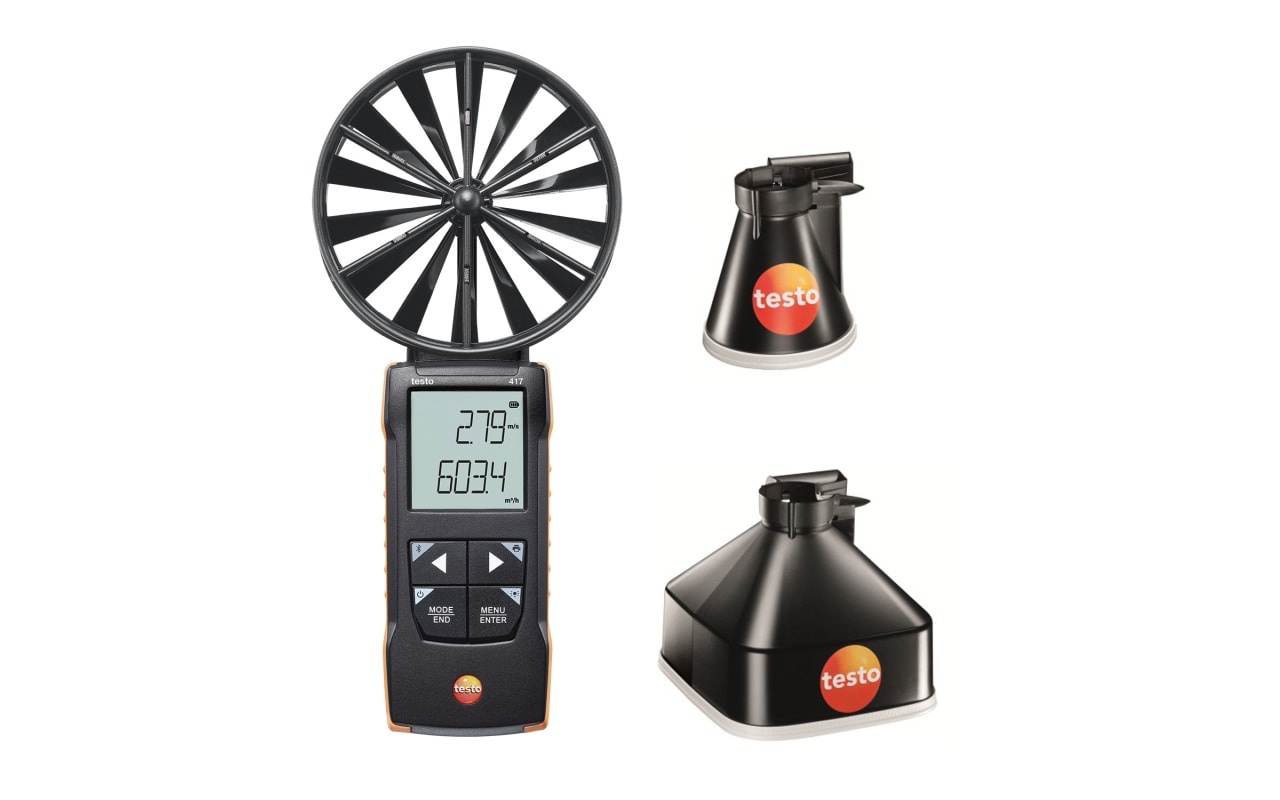 testo 417 - Digital vane anemometer with app connection 100 mm with measuring funnels