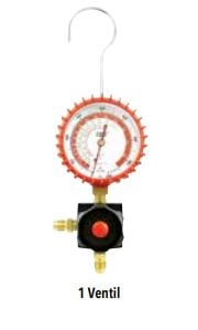 Manometer, Druckanzeige, Rotes Zifferblatt, Anschlussventil, Aufhängehaken