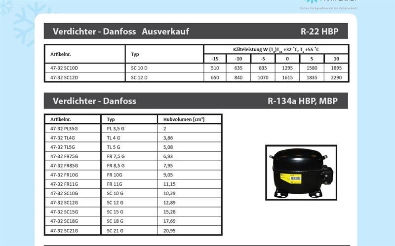 Compresseur SECOP / Danfoss PL35G, MBP/HBP - R134a, 220V/50 Hz