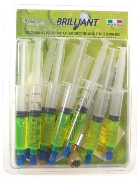 Errecom Brilliant 12 x 7,5 ml, UV-lekdetector voor airconditioning- en koelsystemen, 2 slangen