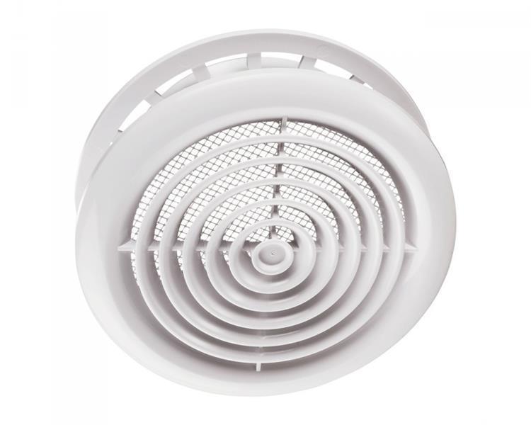 Plastic diffuser MV 125 PFs with mounting flanges and insect screen net for ventilation, ventilation duct 125 mm
