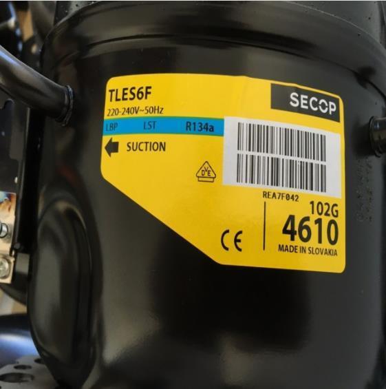 Sprężarka SECOP / Danfoss TLES6F, LBP - R134a, 220-240V, 50Hz, 102G4610 z przekaźnikiem i mocowaniem