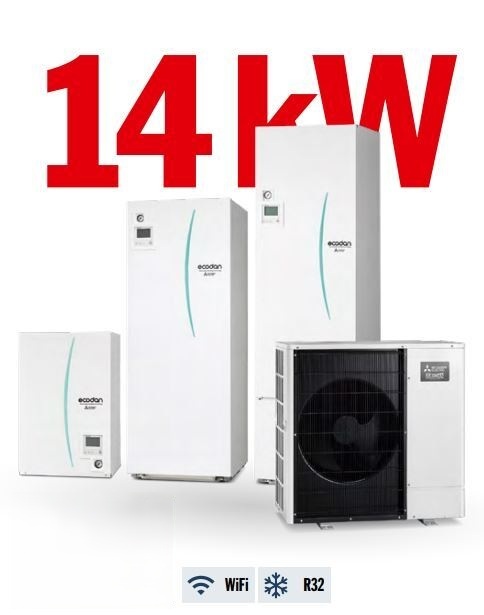Lucht/water-warmtepompset 14 kW Mitsubishi Zubadan PUD-SHWM140YAA + hydromodule EHSD-YM9D + WiFi-adapter