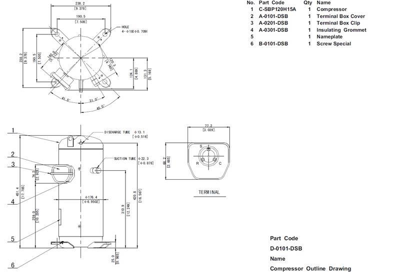 Compressore Scroll Sanyo / Panasonic C-SBP120H15A, MBP/HBP - R410A, 220V-240V/1Ph/50Hz, 9,8 kW