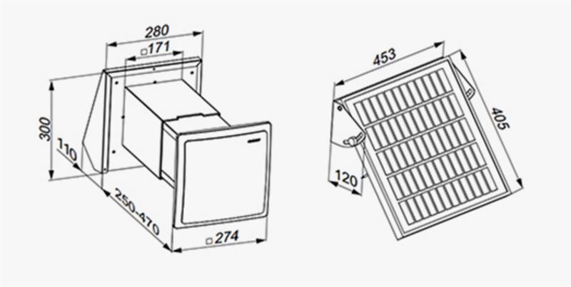 2nd choice - Ventilation system (decentralised ventilation unit) KWL (controlled domestic ventilation) TwinFresh Solar SA-60, with square air duct 164x164, max. flow rate 58 m3/h - Second-hand goods