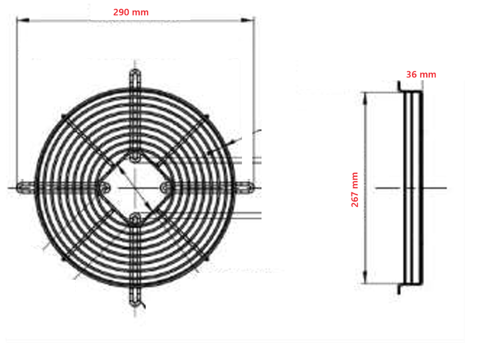 Fan grille (290-267-36) for fan blade diameter 254 mm