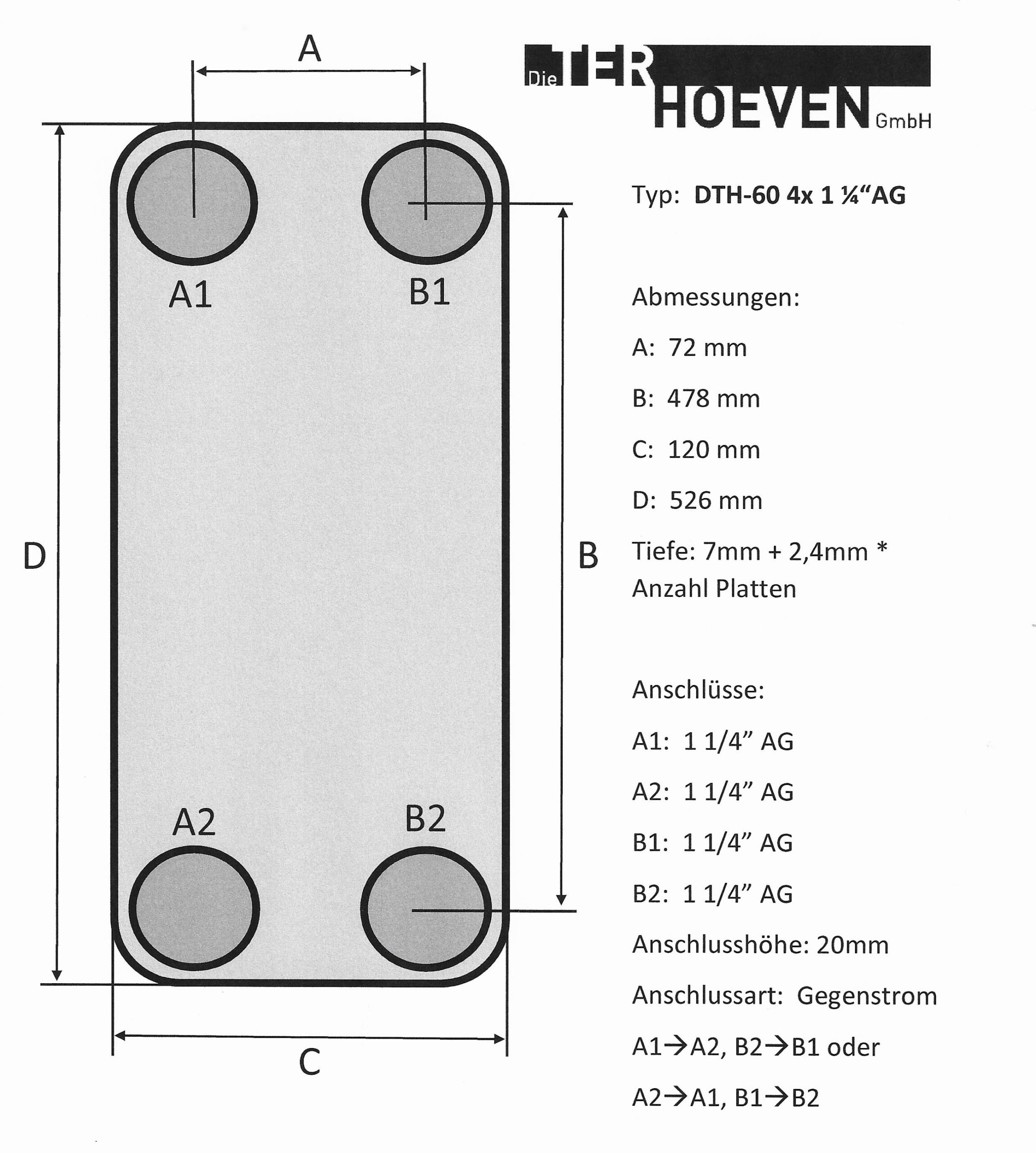 Platenwarmtewisselaar DTH-60-100 4x1 1/4" AG