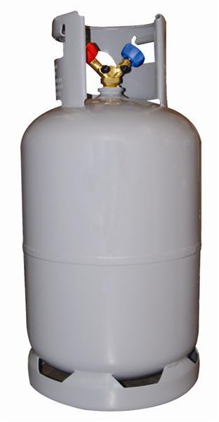 Butla na czynnik chłodniczy / pusta butelka / butelka do recyklingu 27,2 l szara - podwójny zawór 1/4" PED/CE/TUV