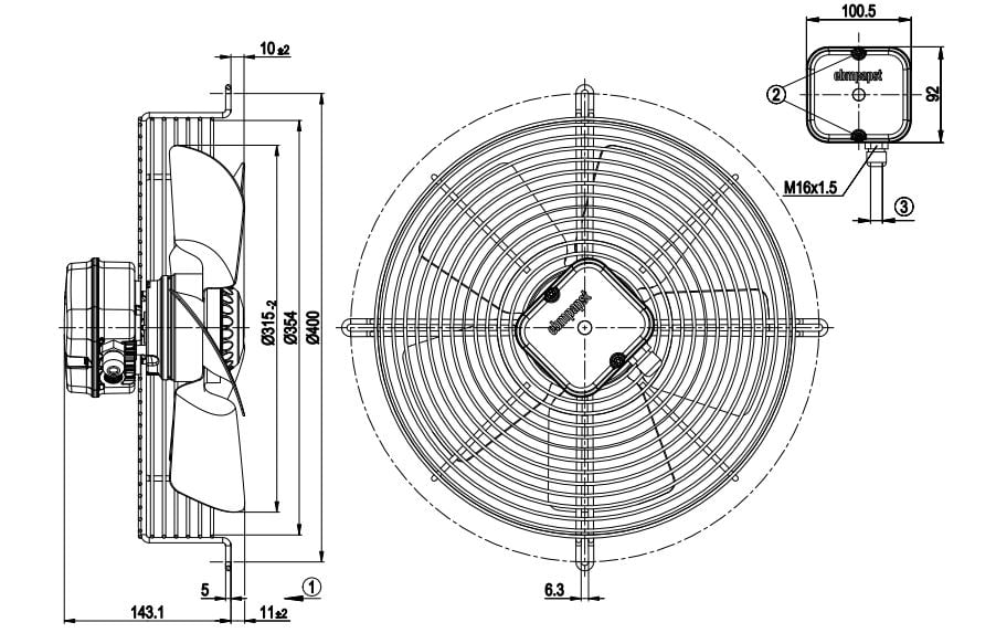 Ventilateur EBM S4E315-AC08-07, 230V 50/60Hz