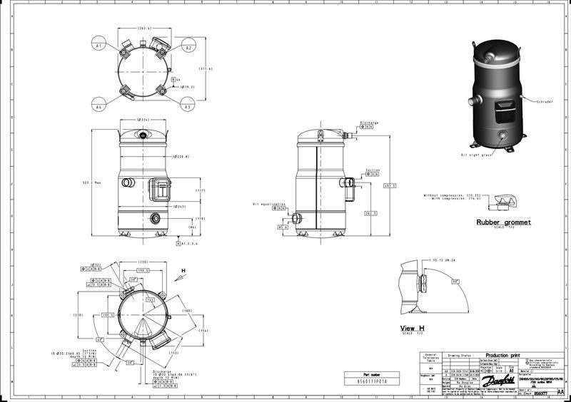 Sprężarka Maneurop Scroll DSH120 A4ALD+NRV HMBP - R410A, R452A, R454B, 380-415V/3PH/50Hz, 460V/3PH/60HZ, połączenie lutowane