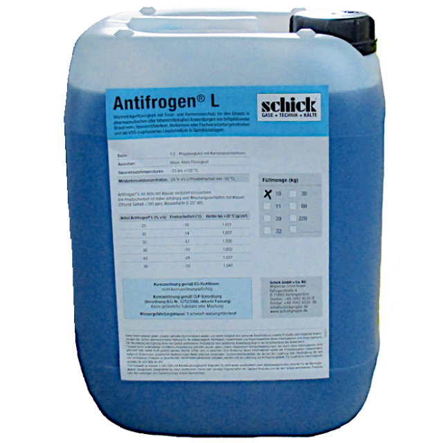 Schick protección contra heladas Antifrogen L, concentración mínima de aplicación: 25 % en volumen, aprox. -30 °C a +150 °C, desechable 10kg