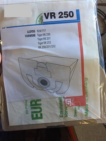 Sacchetto Hoover VR 250 (5 pezzi in confezione), adatto per LLOYDS 924/717, Vorwerk Tiger VK 250, Tiger VK 251, Tiger VK 252, Tiger VK 250/251/252