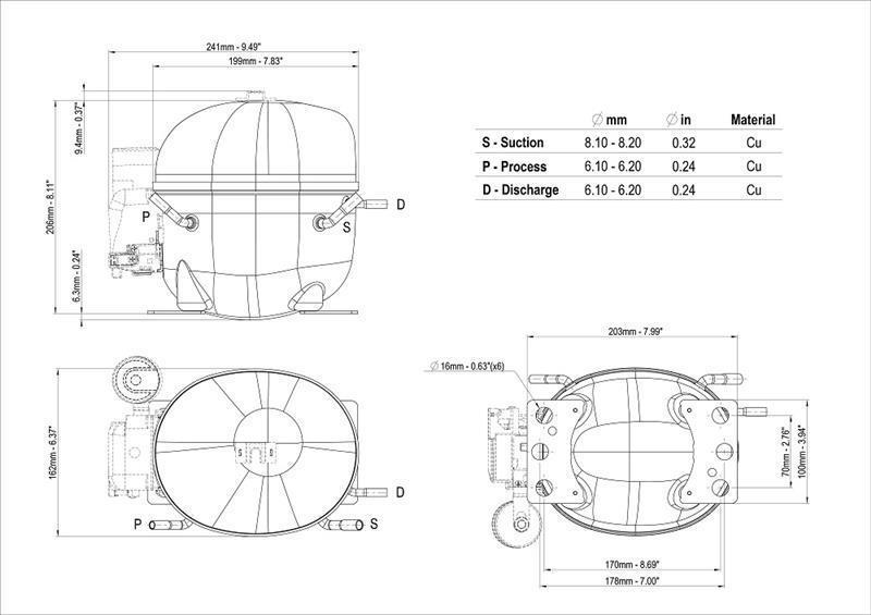 Compresseur Aspera Embraco NEK6210Z, HBP - R134a, 208 - 230 V, 60 Hz