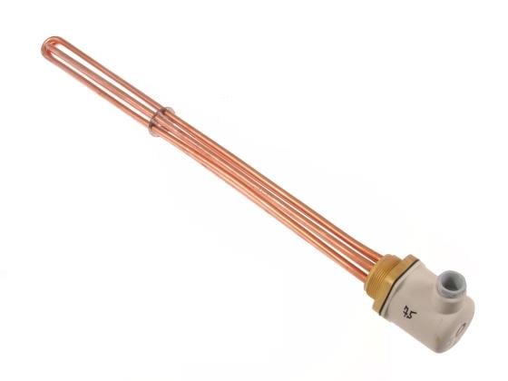 electric heating element CU - 6000W, 400V, L=610 mm, copper heating element with three tube, hexagonal flange and screw thread, sealed plastic socket