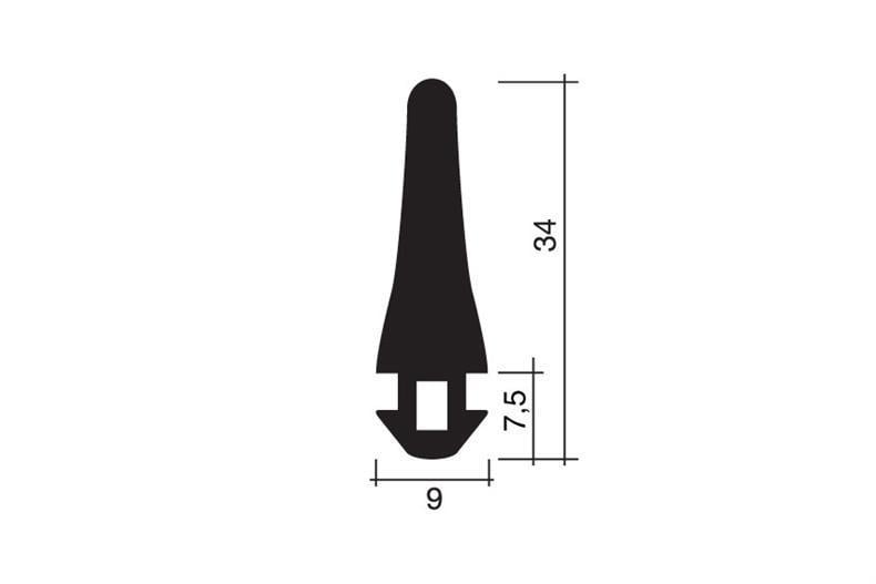 Profilo da incasso profilato in gomma nera per porta girevole 1m (34x9)
