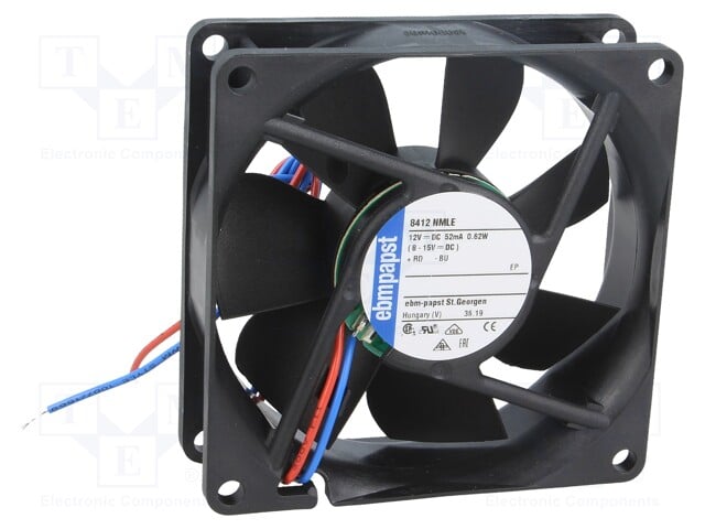 Axial fans EBM PAPST 3412 plastic, L 92mm B 92mm H 25mm 12VDC 0,8W bearings