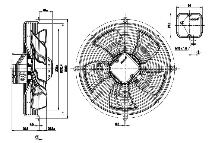 Ventilateur de soufflage EBM PAPST, D = 300 mm, 4 pôles, 230 V