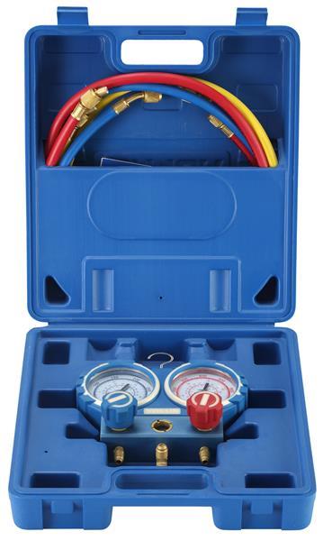 2-way assembly aid R1234yf with 3 filling hoses, D=80 mm, case VMG-2-1234yf