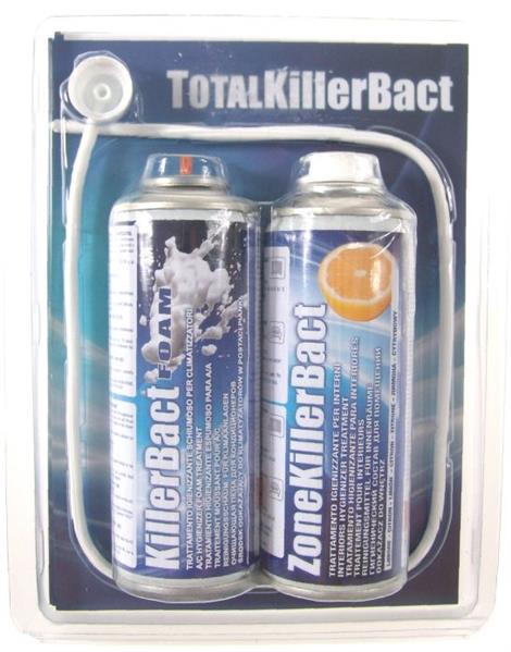 Kit di pulizia per condizionatori d' aria per auto Errecom Total Killer Bact 2 x 200 ml, schiuma detergente evaporatore + spray per pulizia interna, Profumo: Limone