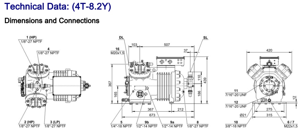 Compresor alternativo semi-hermético. Bitzer 4T-8.2Y-40P