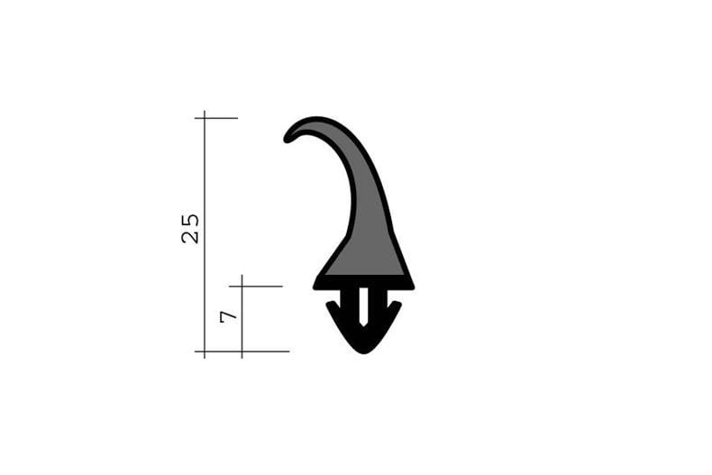Profilo a pressione in gomma nera per porta incernierata 1 m (25x7)
