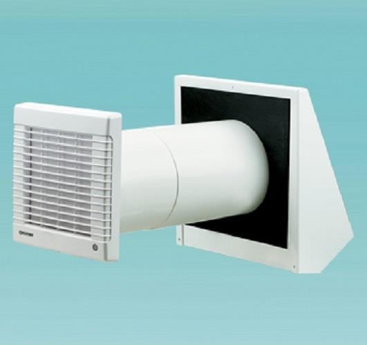 Sistema di ventilazione (unità di ventilazione decentralizzata) KWL (aerazione controllata dello spazio abitativo) TwinFresh R-50 con tubo rotondo Ø150 mm e serrande di intercettazione, senza unità di controllo e cavo di rete, portata max. 50 m3/h