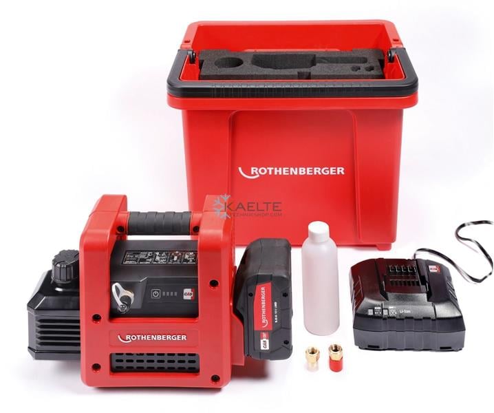 2-stage vacuum pump 142 l / min, ROAIRVAC R32 2.0 CL set with 8 Ah battery and charger, Rothenberger 1000003233