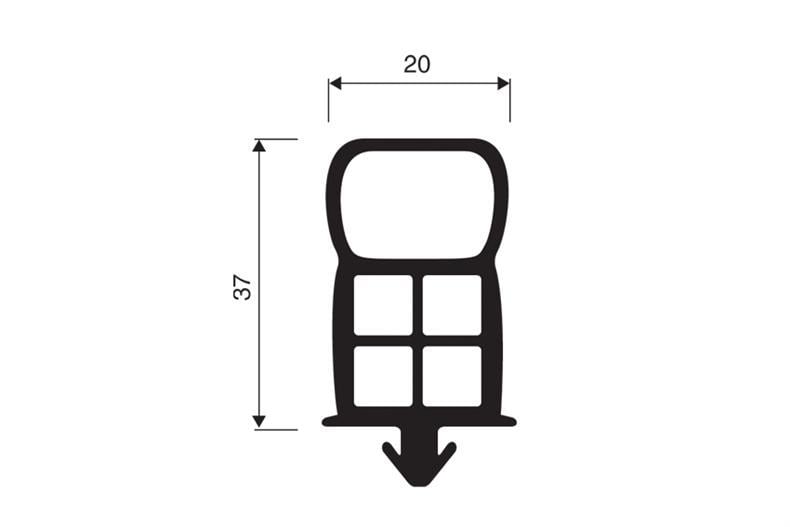 Perfil de prensado caucho negro 1m (37x20)