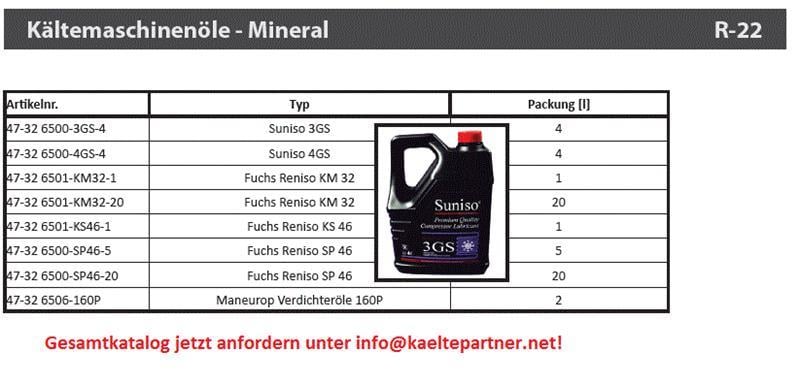 Mineral oil 4 L, Suniso 3GS ISO 32, for compressors