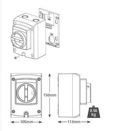 Reparatieschakelaar voor airconditioners 4-polig - 20A - 105x113x150 mm