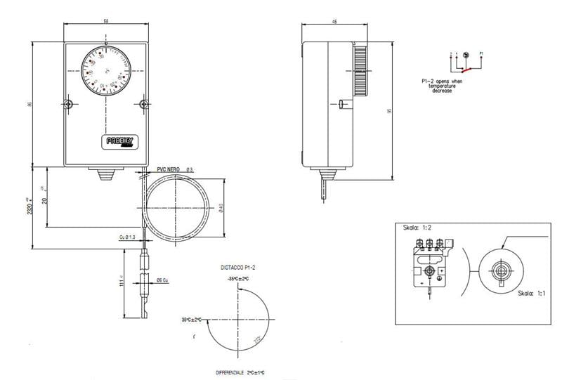 Thermostat différentiel PRODIGY F2000, -35/+35 °C, L = 2,5 m