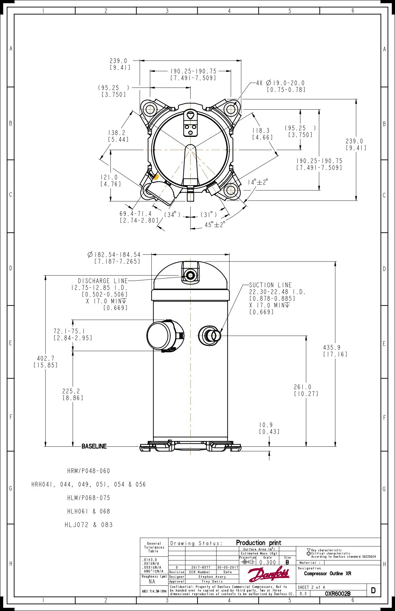 Compressore Danfoss HRP060T4LP6, 380-460V, 50/60Hz, CA, R407C
