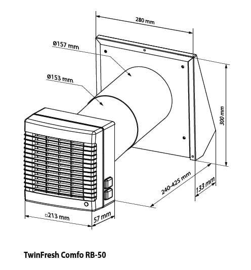 Ventilatiesysteem KWL TWINFRESH RB-50 met controle, max. Leveringscapaciteit 50 m3 / u