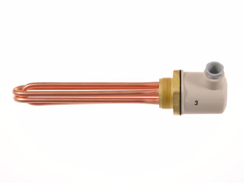 electric heating element CU - 3000W, 220V, L=285 mm, copper heating element with three tube, hexagonal flange and screw thread, sealed plastic socket
