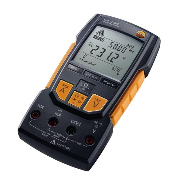testo 760-2 TRMS digital multimeter incl. batteries, test leads, adapter for thermocouples type K.